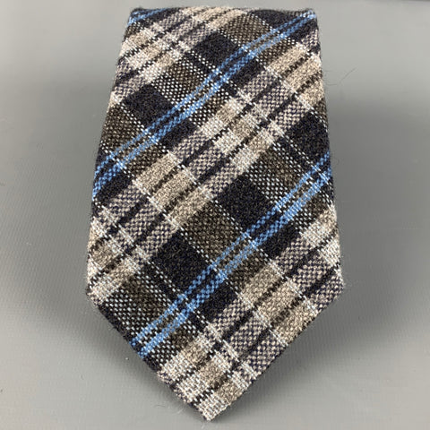 LUCIANO BARBERA Grey Blue Plaid Cashmere Tie