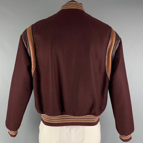 PRADA Size XL Burgundy Brown Wool Bomber Jacket