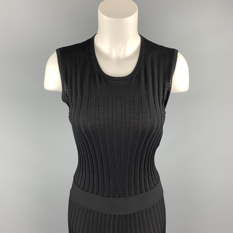 EMILIO PUCCI Size L Black Ribbed Knit Virgin Wool Sleeveless Dress