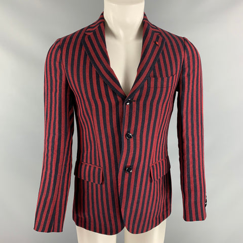 MASSIMO PIOMBO  Size 36 Red & Navy Stripe Linen &  Cotton Sport Coat