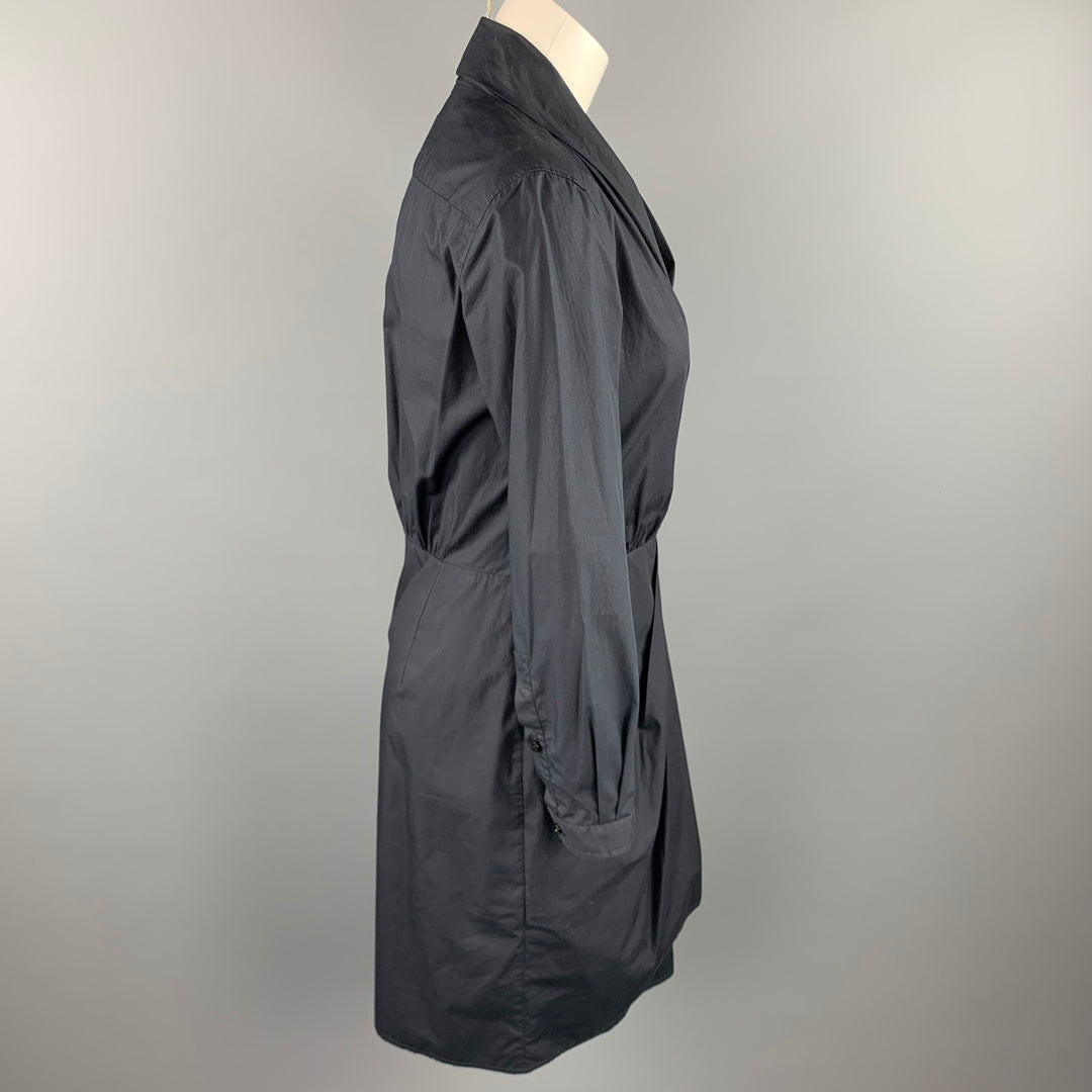 MAX MARA Taille 8 Robe portefeuille à manches longues en coton Popin noir