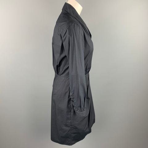 MAX MARA Size 8 Black Popin Cotton Wrap Long Sleeve Dress
