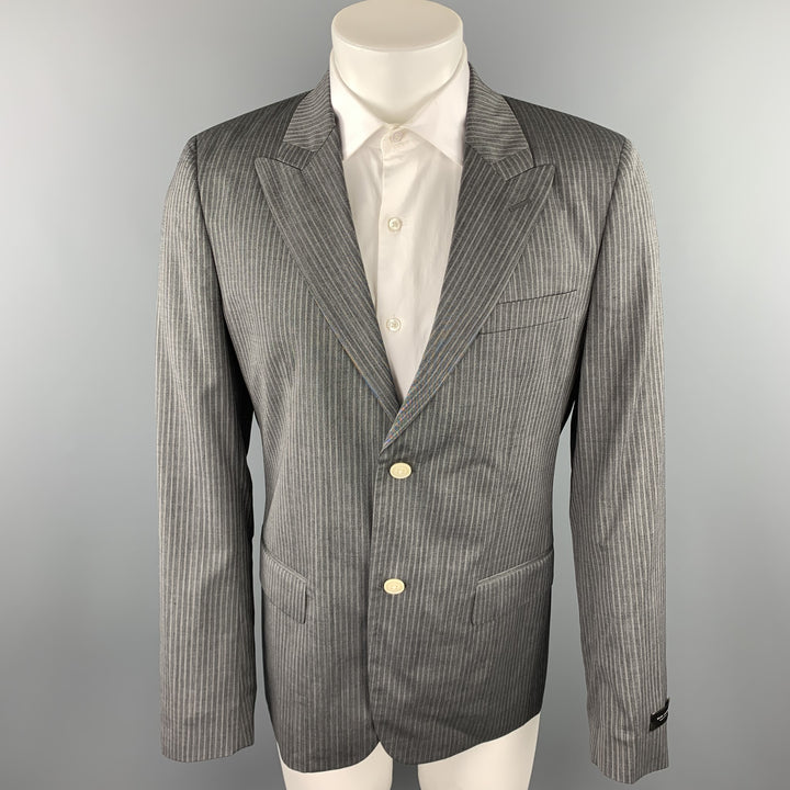 MARC JACOBS Size 40 Grey Stripe Wool Peak Lapel Sport Coat