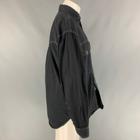 Vintage VERSACE JEANS COUTURE Size M Black Contrast Stitch Cotton Long Sleeve Shirt