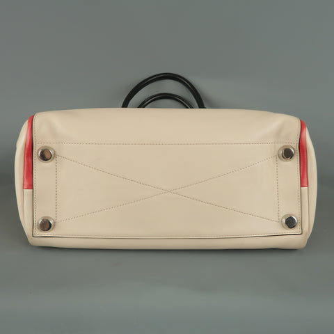 REED KRAKOFF Red Black & Light Pink Leather Tote Handbag