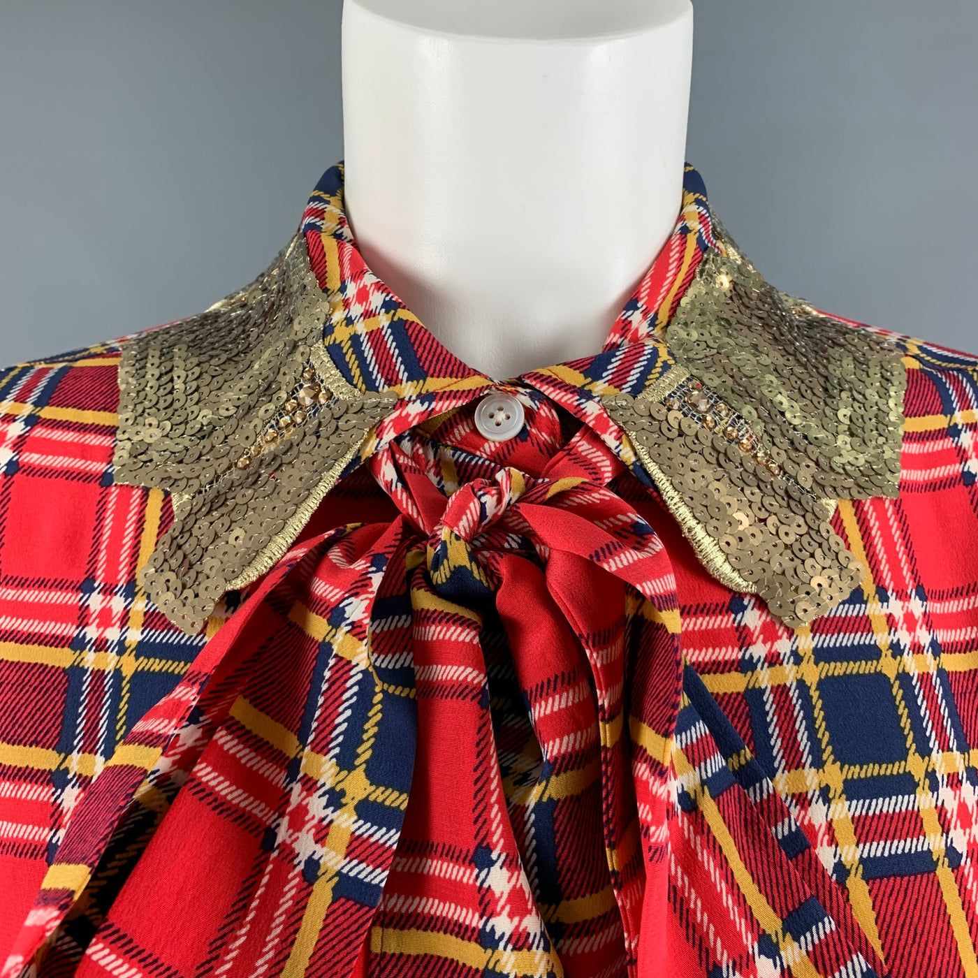 MARC JACOBS Size 8 Red Yellow/Blue Silk Plaid Long Shirt