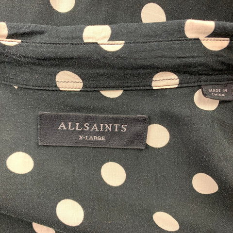 ALLSAINTS Size XL Black & White Polka Dot Viscose Button Up Long Sleeve Shirt
