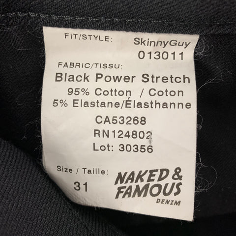 NAKED AND FAMOUS SkinnyGuy Size 31 Black Cotton Slim Jeans