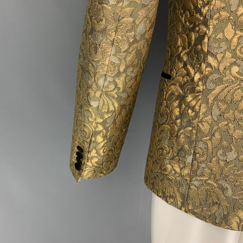 DOLCE & GABBANA SS 17 Size 42 Gold Jacquard Polyethylene Notch Lapel Sport Coat