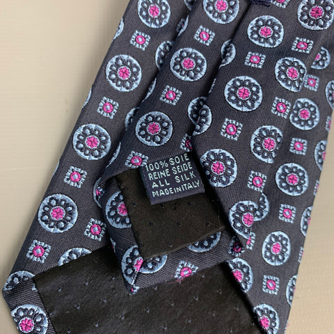 MASSIMO BIZZOCCHI Black & Navy Square Print Silk Tie