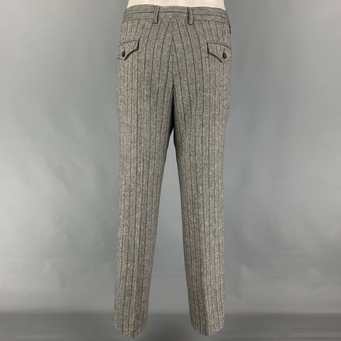 GUCCI Size 38 Grey Stripe Wool Blend Notch Lapel Suit