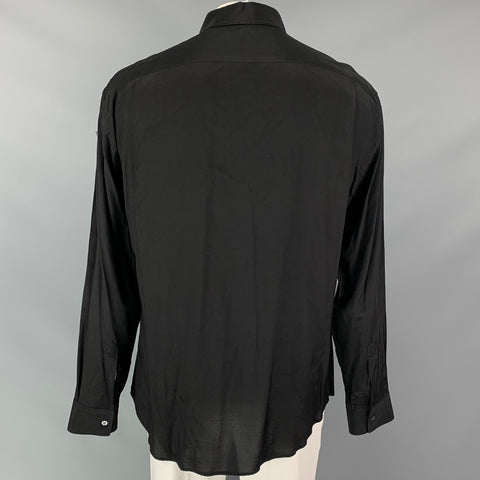 ARMANI COLLEZIONI Size XXL Black Pleated Viscose Button Up Long Sleeve Shirt