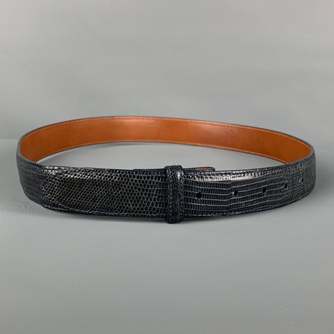 PAT AREIAS Waist Size 32 Navy Textured Lizard Leather Belt Strap
