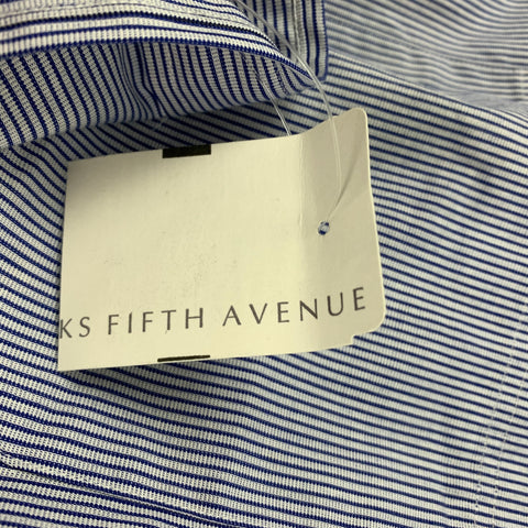 VALENTINO Camisa Manga Larga Puño Francés Algodón Rayas Blancas Azul Marino Talla M
