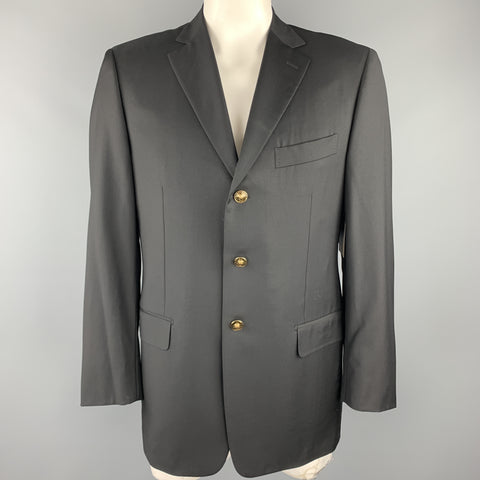 PAL ZILERI Size 40 Regular Black Wool Notch Lapel Sport Coat