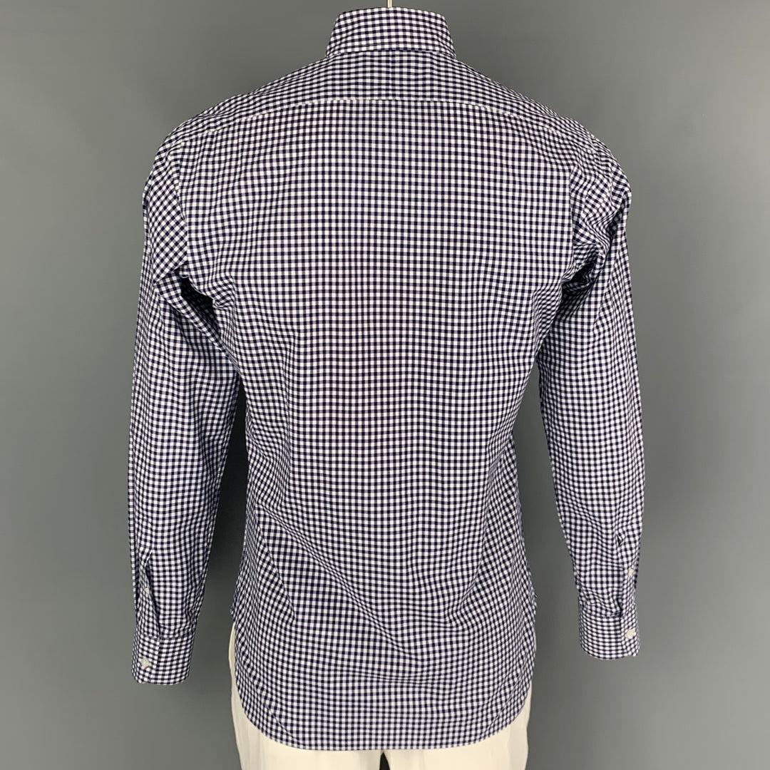 HAMILTON Size L Navy White Gingham Long Sleeve Shirt