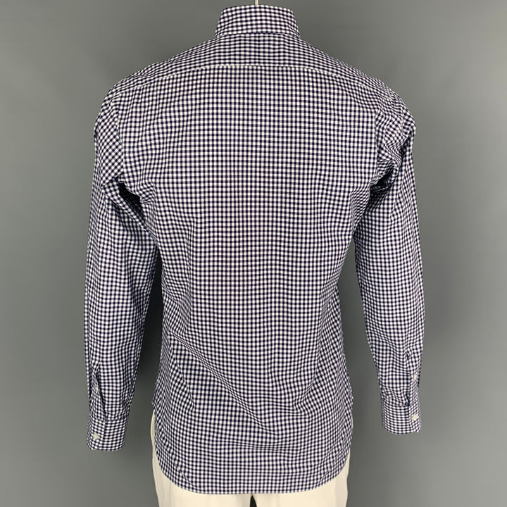 HAMILTON Size L Navy White Gingham Long Sleeve Shirt