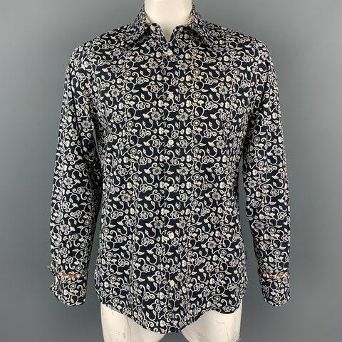 PEPE JEANS LONDON Size L Black & White Floral Cotton Button Up Long Sleeve Shirt