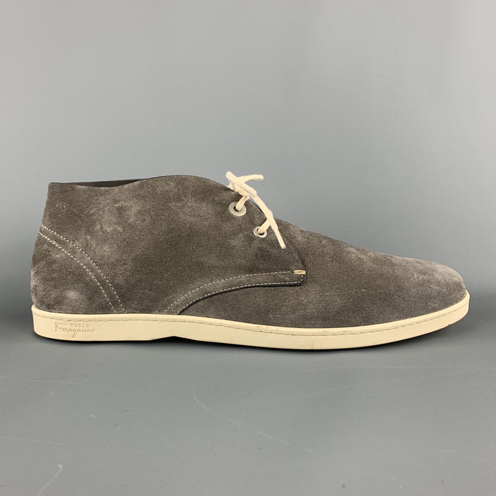 SALVATORE FERRAGAMO Size 11.5 Grey Suede Lace Up Chukka Boots