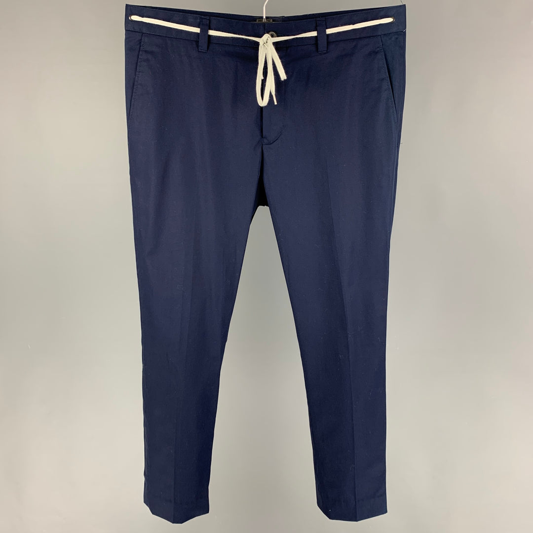LANVIN Size 32 Navy Cotton Drawstring Casual Pants