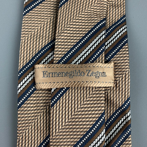 ERMENEGILDO ZEGNA Brown & Navy Diagonal Stripe Silk Tie