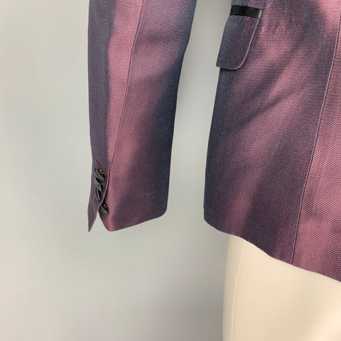 DSQUARED2 Size 38 Purple Black Silk Peak Lapel Sport Coat