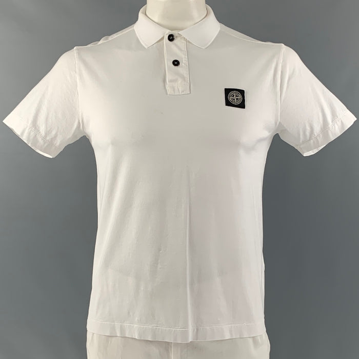 STONE ISLAND Size L White Logo Cotton Buttoned Polo