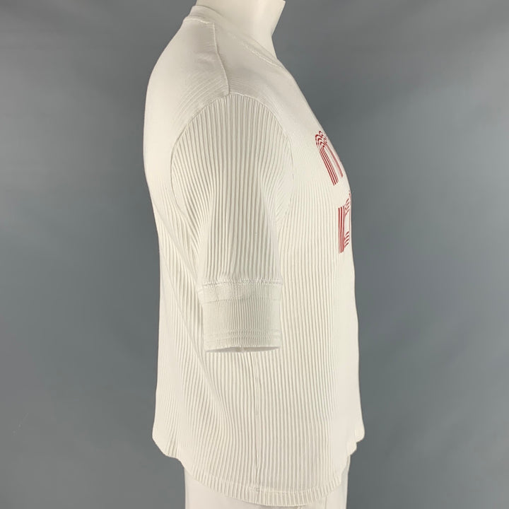 MAISON KITSUNE Size L White Red Graphic Cotton Ribbed T-shirt