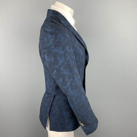 MESSAGERIE Size 36 Indigo Jacquard Cotton Peak Lapel Sport Coat