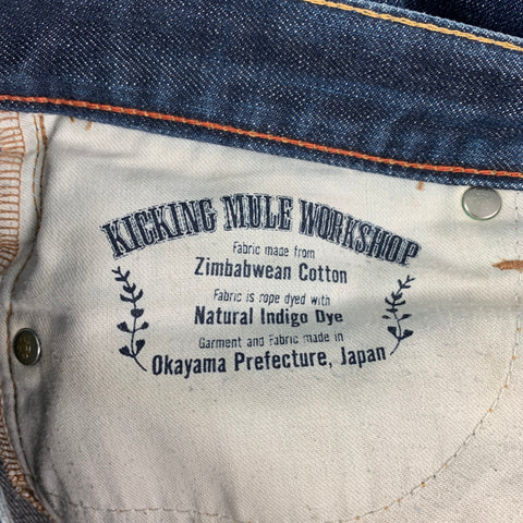 KICKING MULE WORKSHOP Talla 31 Vaqueros con bragueta de botones de algodón índigo