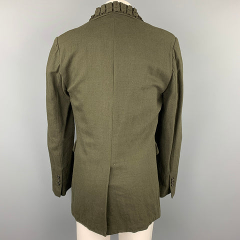ANN DEMEULEMEESTER Size S Olive Cotton Ruffled Notch Lapel Sport Coat