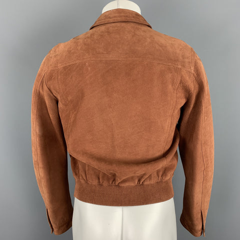 BURBERRY LONDON Pecho 38 Chaqueta de cuero nobuck con cremallera sólida color ladrillo