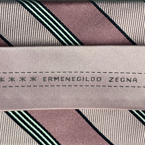 ERMENEGILDO ZEGNA Pink Black Diagonal Stripe Silk Tie
