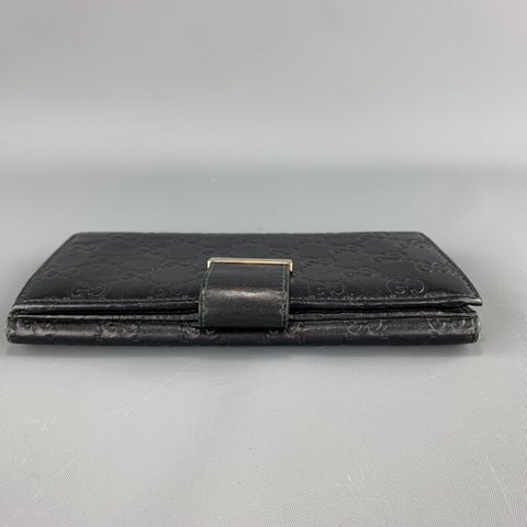 GUCCI Monogram Embossed Black Leather Checkbook Wallet