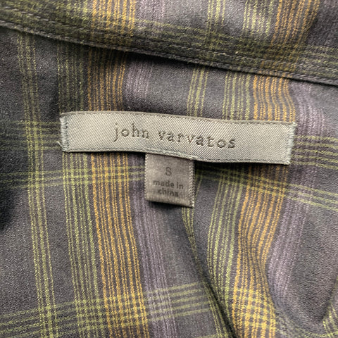 JOHN VARVATOS Size S Black Green Plaid Cotton Long Sleeve Shirt