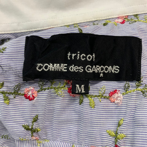 COMME des GARCONS Size M Blue White Cotton Stripe Long Sleeve Casual Top
