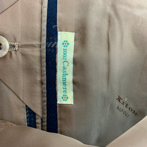 KITON Taille 44 Marine Taupe Fenêtre Pane Cachemire Notch revers Manteau de sport