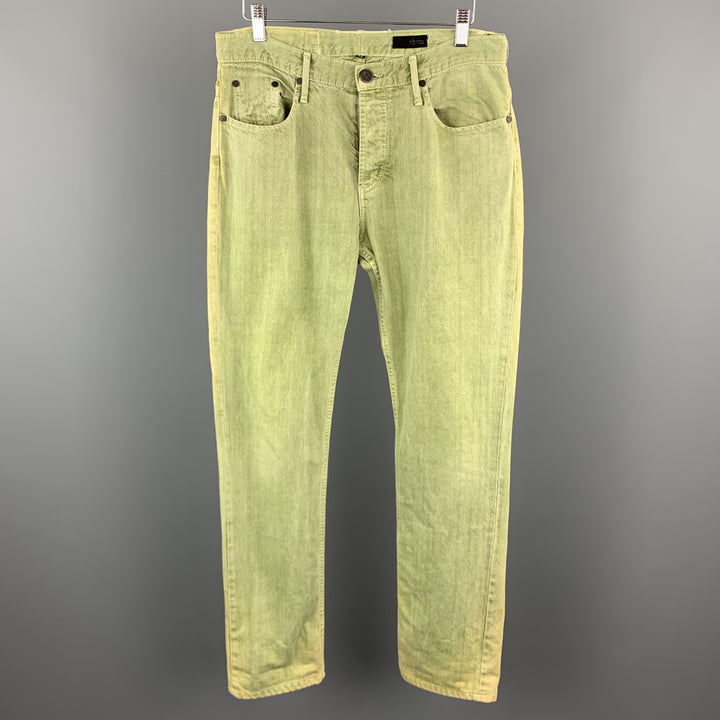 THVM Size 32 x 30 Green Wash Cotton Button Fly Jeans