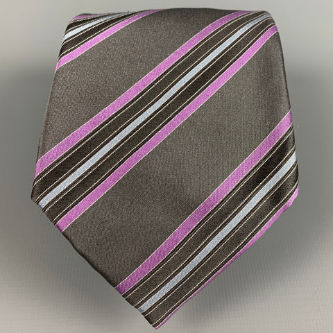 MASSIMO BIZZOCCHI Grey Purple Stripe Silk Tie