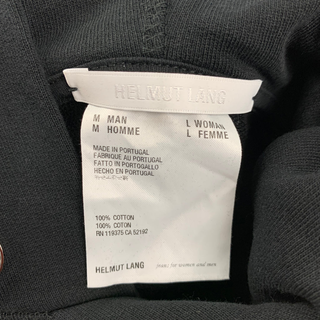 HELMUT LANG Size M Black White Logo Cotton Hoodie Sweatshirt