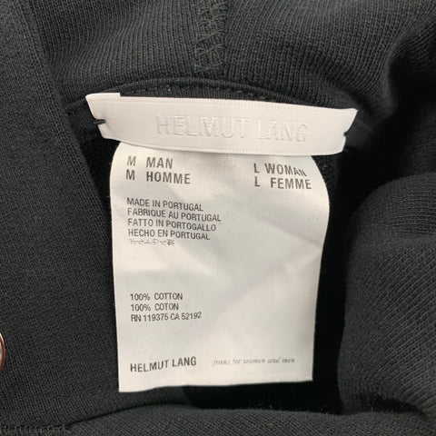HELMUT LANG Size M Black White Logo Cotton Hoodie Sweatshirt