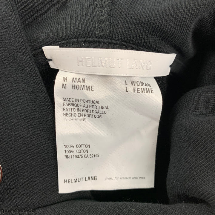 HELMUT LANG Size M Black White Logo Cotton Hoodie Sweatshirt
