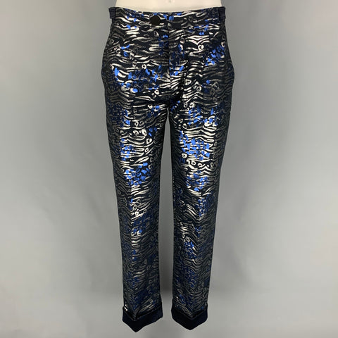 MARCELL VON BERLIN Size 40 Black Silver Blue Metallic Shawl Collar Suit