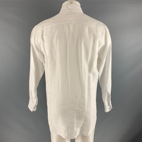 SAKS FIFTH AVENUE Size S White Solid Linen Button Up Long Sleeve Shirt