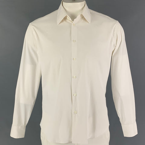 PRADA Size M White Cotton Pointed Collar Long Sleeve Shirt