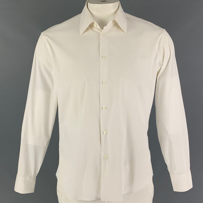 PRADA Size M White Cotton Pointed Collar Long Sleeve Shirt