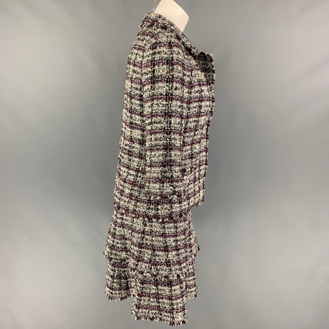 CHANEL M4137 05A Size 4 Purple Grey Boucle Metallic Skirt Jacket Set