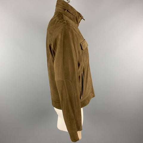 LORO PIANA Size XL Brown Solid Cashmere Lining Zip Up Jacket