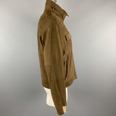 LORO PIANA Size XL Brown Solid Cashmere Lining Zip Up Jacket