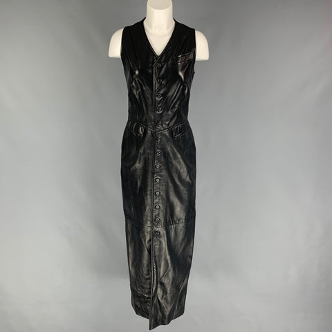 RALPH LAUREN Talla 10 Vestido abotonado de cuero negro